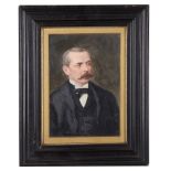 English School (19th century): Portrait of a moustachioed gentleman in a black jacket,