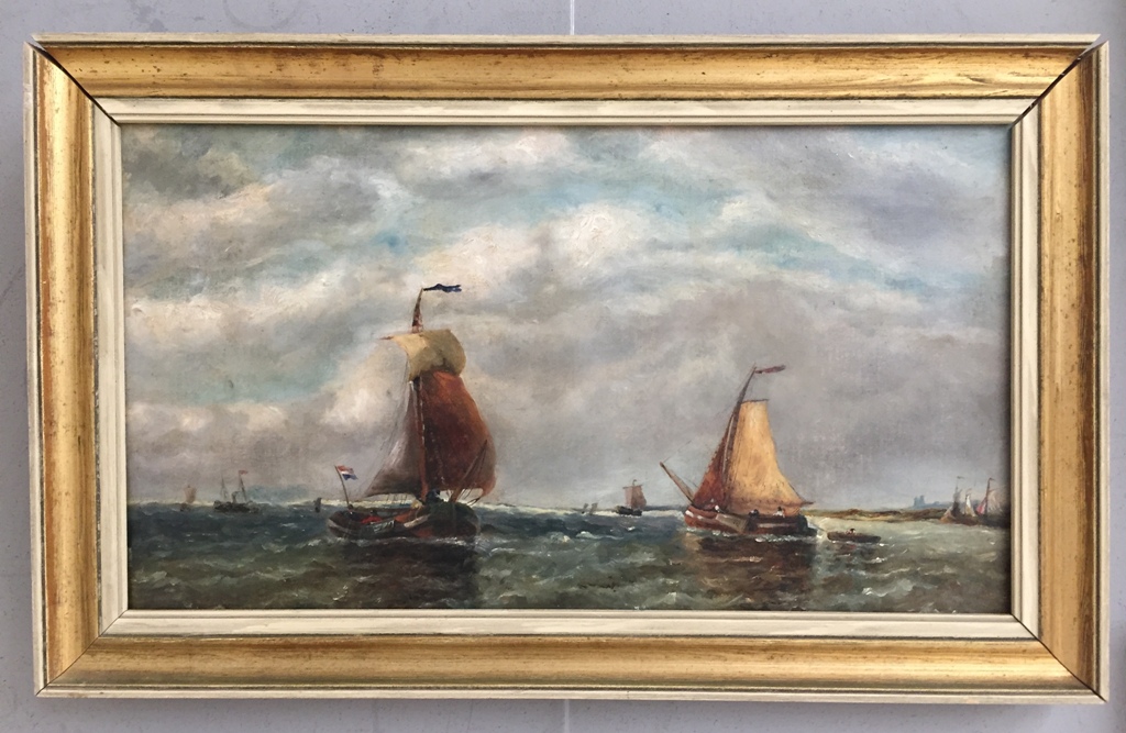 Attributed to John James Wilson (British, 1818-1875): Shipping scene, oil on board,