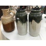 Three German ceramic vases;