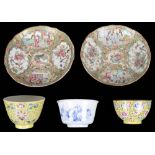 A collection of Chinese enamelled cups & saucers: To include: two 19th-century Canton famille rose