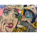 Graffiti art on canvas in the manner of Roy Lichtenstein: 'Such a F***ing Playboy',