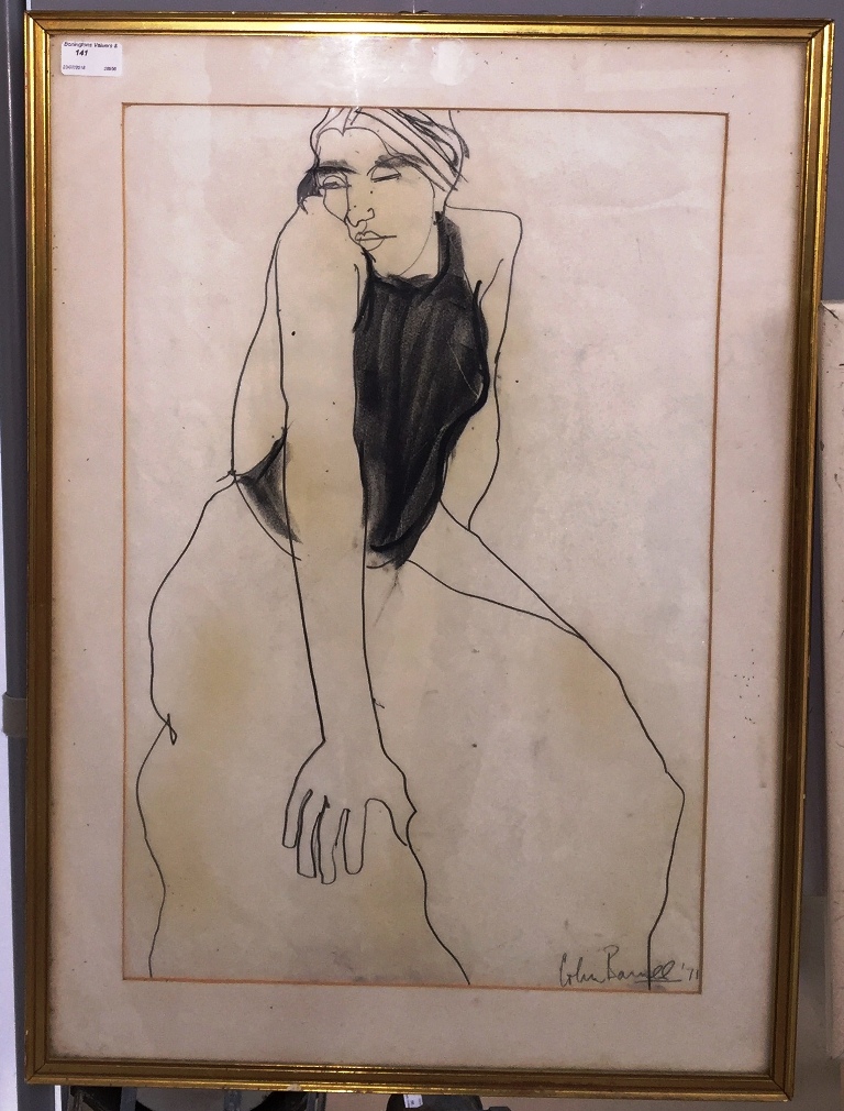 A female figural study, graphite drawing, indistinctly signed lower right & dated '71,