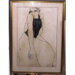 A female figural study, graphite drawing, indistinctly signed lower right & dated '71,