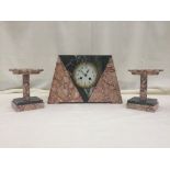 A marble Art Deco clock garmiture