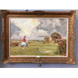 Follower of Alfred Munnings: A hunting scene, oil on canvas, signed lower right,