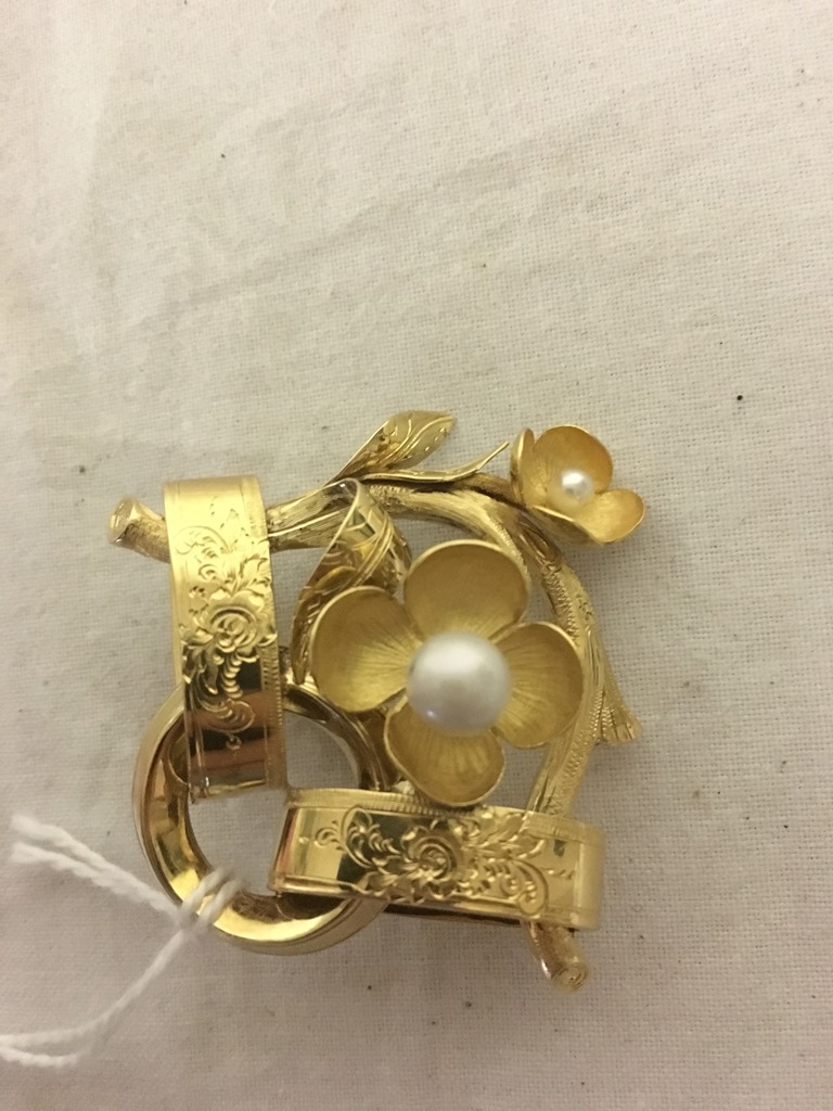 A Swedish gold brooch set with pearls