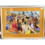 Sue Glassock (20th century): Figures on the beach, gouache study, signed lower left & dated 1988,