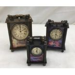 Three miniature porcelain panel clocks