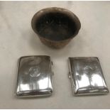 Two HM silver cigarette cases;