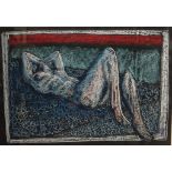 Study of a reclining female nude, coloured chalks,