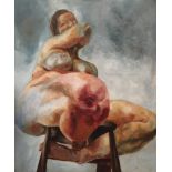 Manner of Francis Bacon: Gotesque nude study, oil on panel, H 84 x W 69 cm,