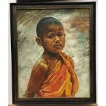 Chen Lin (Chinese, 20th/21st century): Study of a young monk, oil on canvas, signed lower left,