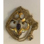 An Edwardian amethyst pendant on chain