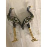 A pair of Russian enamel cranes