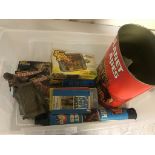 A box of Planet of the Apes toys to inc a 1974 periscope, a tin waste paper bin,