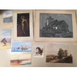 A quantity of pictures to inc watercolours of Orientalist scenes,