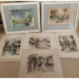 Six Impressionist watercolours of Parisian scenes, variously signed, approx.