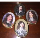 A set of four hand-painted portrait miniatures of 17th century sitters to inc Prince Rupert of the