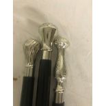 Three EPNS topped walking sticks