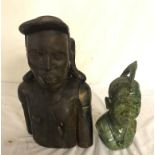 Two African tribal carvings to inc a Benin head and shoulders wooden example;