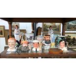 A quantity of cricket ceramics and figurines to inc toby jugs,