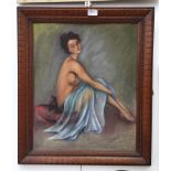 A pastel on board study of a female nude, indistinctly signed,