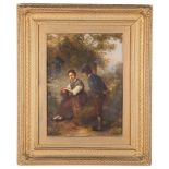 English School (19th century): A courting couple in a landscape, oil on canvas,