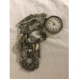 A HM silver ladies pocket watch together with 2 silver albert chains
