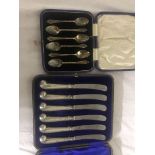 Cased HM silver butter knives and spoons