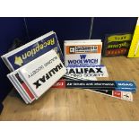 A large quantity of plastic advertising signs to inc 'Hitachi',