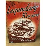 A tin sign: 'Legendary Racers'