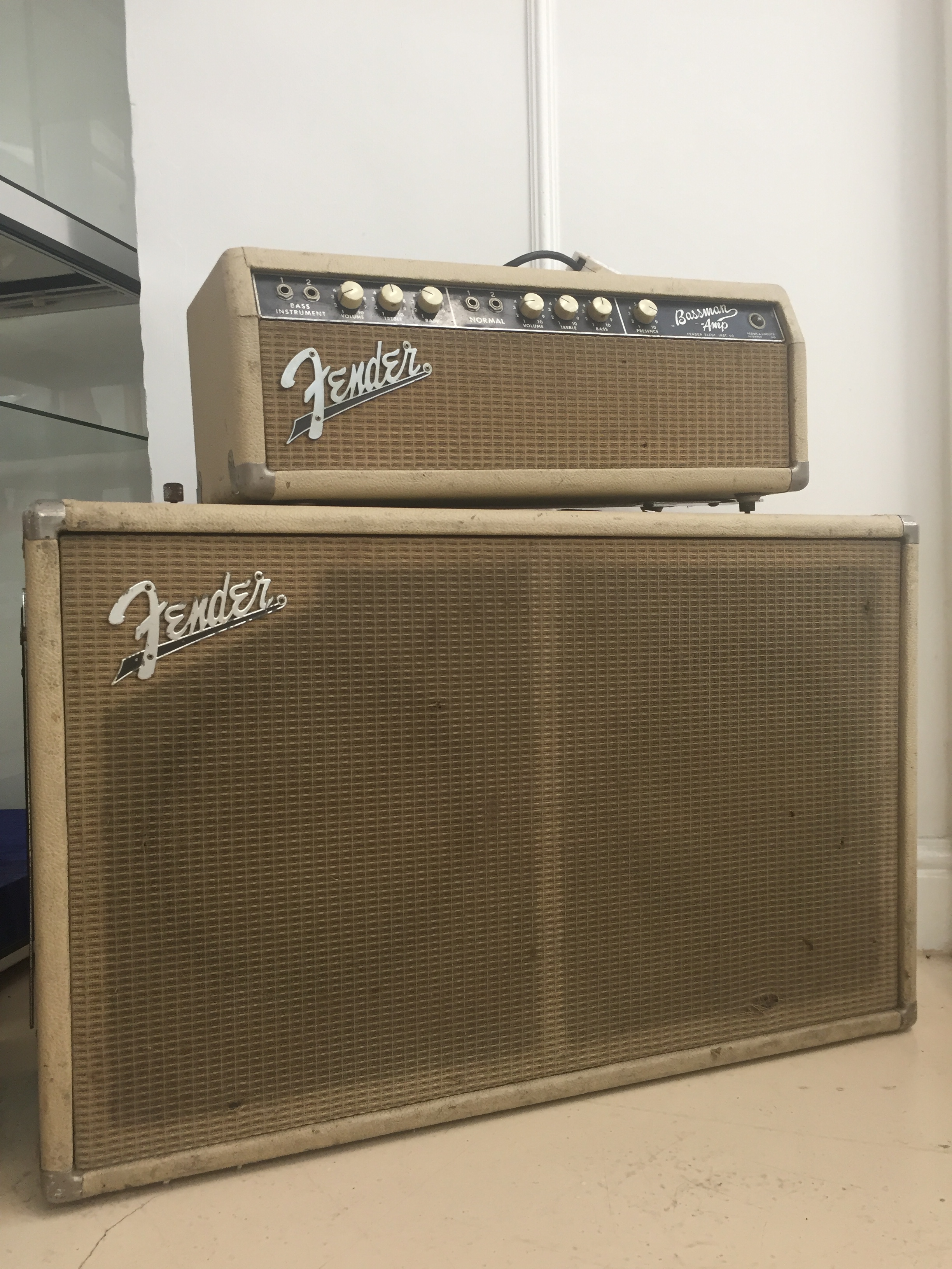 A Fender Bassman guitar amplifier and amp head, circa September 1963,