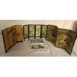 Boxed Chinese enamelled trays and miniature screens