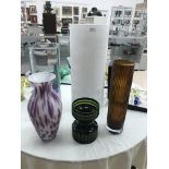 Five large art glass vases
