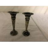 A pair of HM silver miniature spill vases