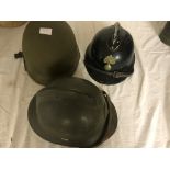 Two WWII French Adrienne helmets;