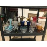 A quantity of art glass: jugs goblets etc