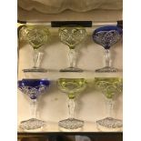 Cased Bohemian cut yellow and blue glasses