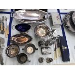 A HM silver cigarette case; together with EPNS items to inc cruet, baskets, bon bon dishes,