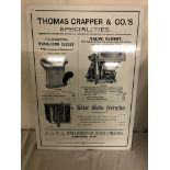 A tin sign: 'Thomas Crapper & Co's Specialities'