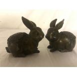 A pair of bronze Oriental rabbits