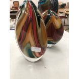 A Peter Layton glass teardrop vase: red/gold multi-colour