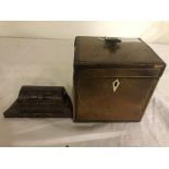 A 19th century mahogany caddy together with a bakerlite calender