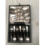 HM silver spoons;