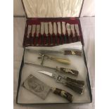 Stag-handled cutlery and carving set;