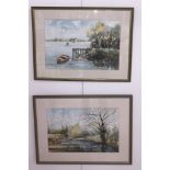 Leslie Marsh (20th century): a pair of river landscape watercolours, probably Kent, each signed,