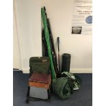 A large quantity of fishing gear from the 1940s-present to inc split cane rod, whips,