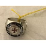 A silver metal "Knights Templar" Masonic ring