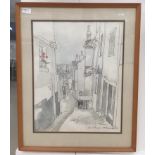 Colin Trevor Johnson (b 1942): Street scene, Cornwall, pencil and watercolour,