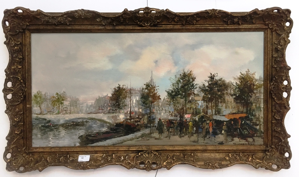 Theodorus Van Oorschot (1910-1989): A busy riverside scene, probably Paris, oil on canvas,